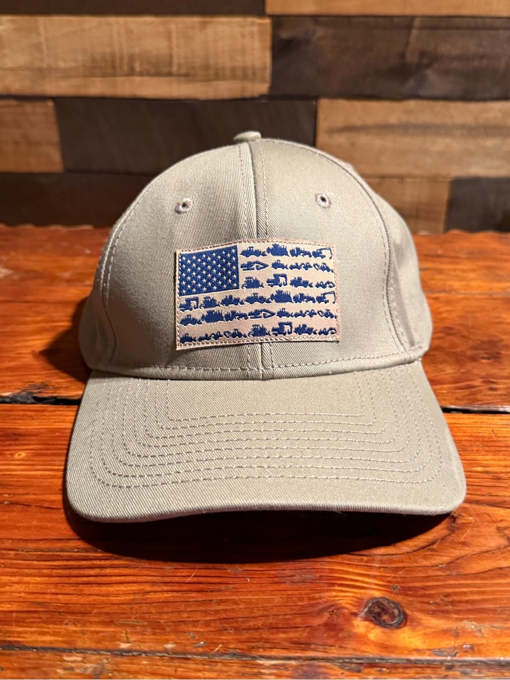 New CAT Caterpillar Tan Equipment American Flag Hat Adjustable Cap